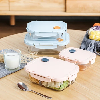 

Glass Food Container Lunch Box Bento Microwave Oven Heating Refrigerated Sealed Leakproof Food Storage Multi-grid Lid School Kid