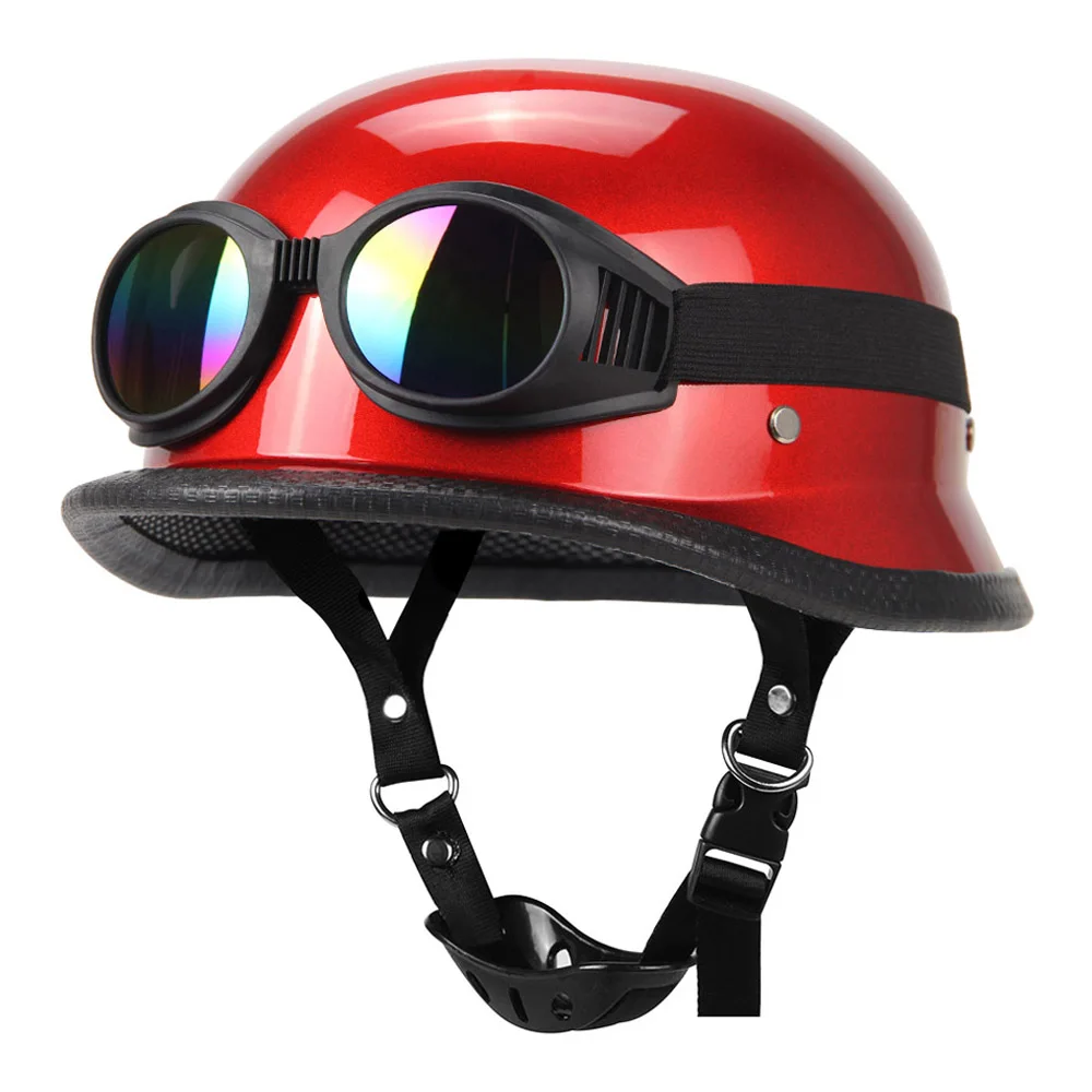 Мотоциклетный шлем немецкий кожаный винтажный Casco мото мотоциклетный открытый шлем ретро Половина шлем Чоппер Байкер пилот точка Размер S-XXL - Цвет: Red glasses-01
