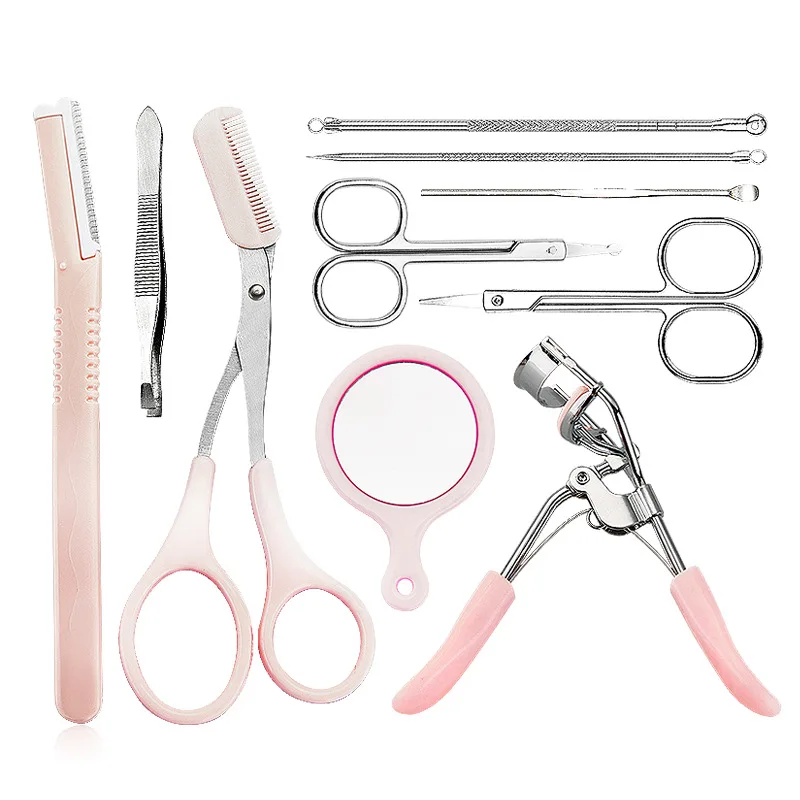 

10Pcs Trimming Eyebrow Shaping Set Kit Eyebrow Scissor Tweezers and Razor Set Makeup Beauty Tool For Women Eyebrow Trimming