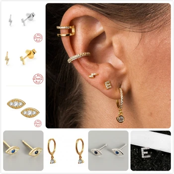 

925 Sterling Silver Earrings For Women/Men Letter Zircon Ear Bone Earrings Evil Eye Pirecing Earring Girl Rhinestone aretes R5