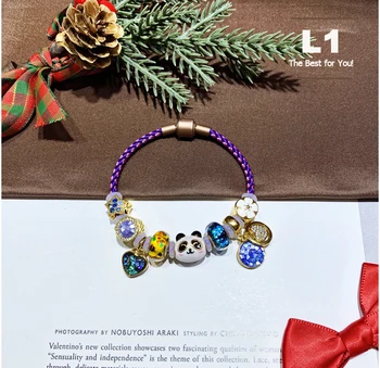 

LOne With Lucky Star Cartoon Chamilia Beads Christmas Gift Colorful Panda Diy Insert Zircon Bracelet For Children Young Girl