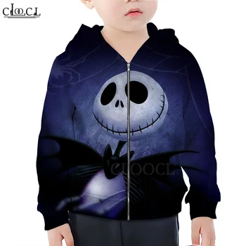 

CLOOCL Newest Movie The Nightmare Before Christmast Zipper Hoodies Boy Girl 3D Print Children Zipper Hooded Fashion Casual Tops