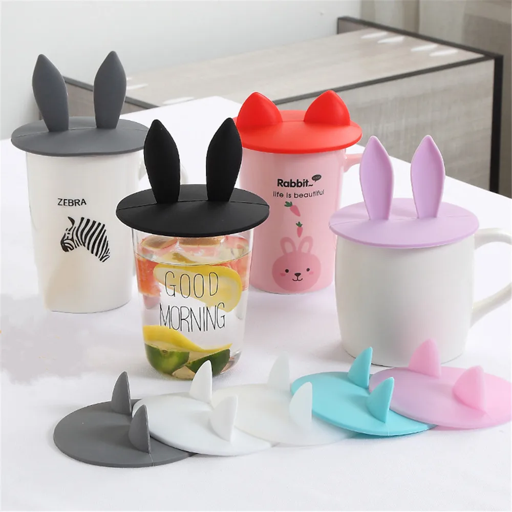 

Silicone Leakproof Cup Lids Heat Resistant Reusable Anti-dust Leakproof Foldable Rabbit Ears Cap Suction Sealed Cover 10*10cm