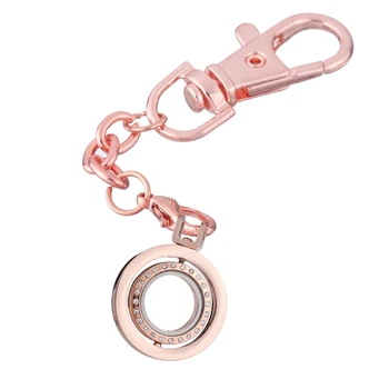 

10pcs/lot Mix color big Round Rotatable crystal locket Key Ring Memory Living Magnet Glass Keychains Locket for Floating charms