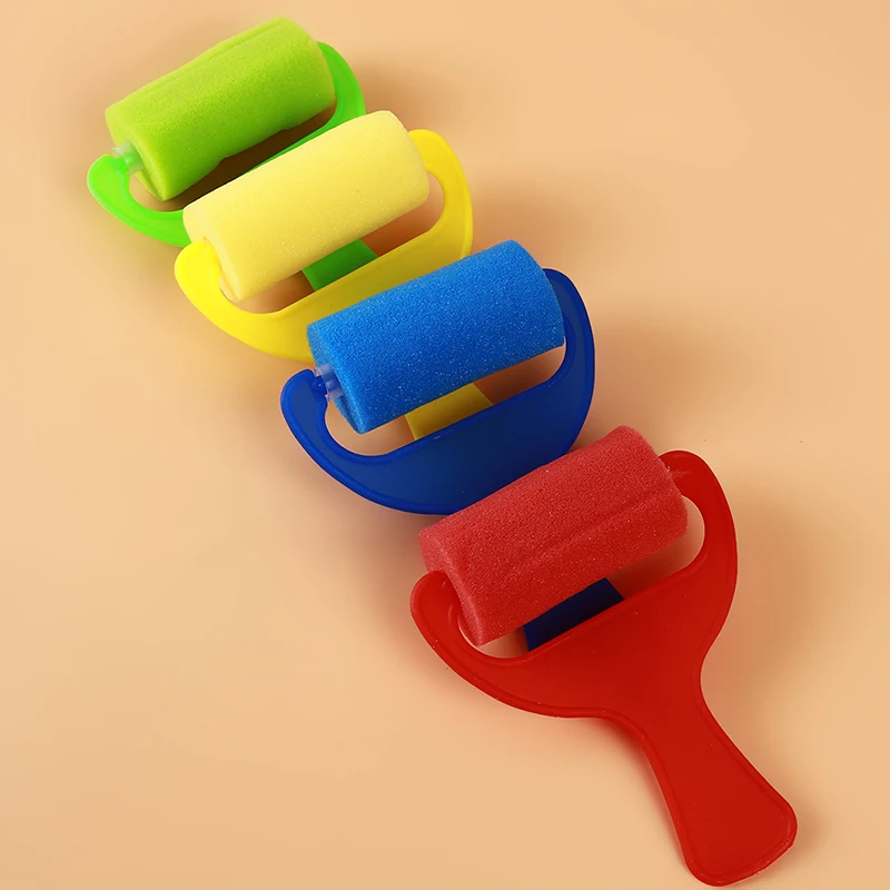 4pcs/pack Sponge Paint Roller Brush Toys Plastic Handle for Kid Children Craft Painting Tool Early Education Drawing Toys