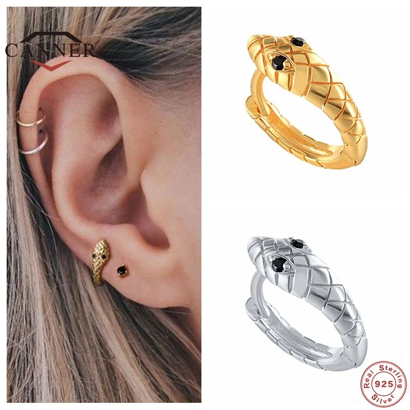 Pendientes estilo punk de plata de ley 925, pequeños, para mujer, con forma de serpiente, a la moda, de oro o plata de ley 925