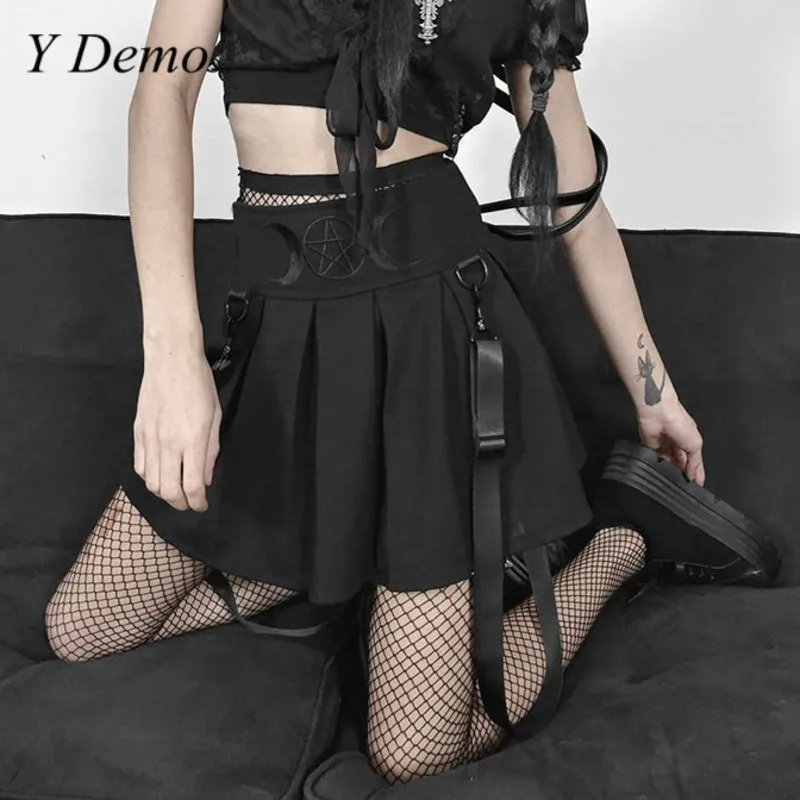 Y Demo New Gothic Strap Skirt Women Grunge Alternative Casual High