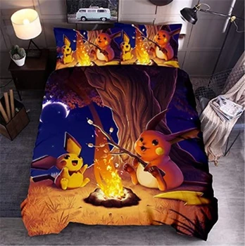 

Home Textile 3d Pokemon Printed Bedding Set Adult Kids Cartoon Pikachu Character Bed Linens Europe/USA/Australia Queen King Size