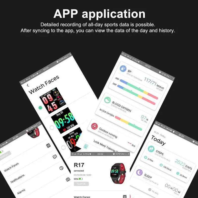 R17 IP67 Водонепроницаемый сердечный ритм кровяное давление кислородная усталость умный Браслет