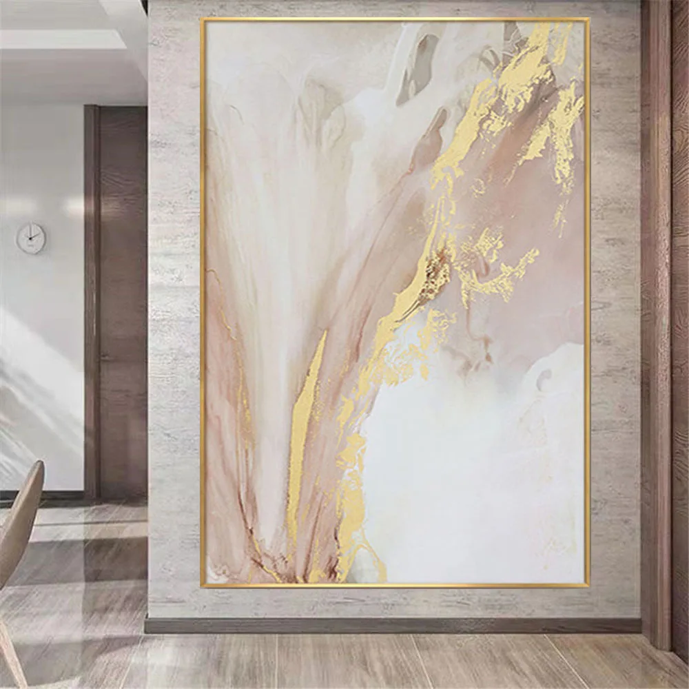 

100%Hand Abstract Golden Pink Canvas Painting Modern Nordic Style Posters and Prints Wall Art Picture for Living Room Home Decor