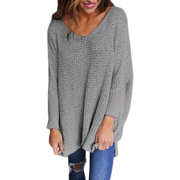 

Women's solid color V-neck sweater Europe and America loose large size sweater