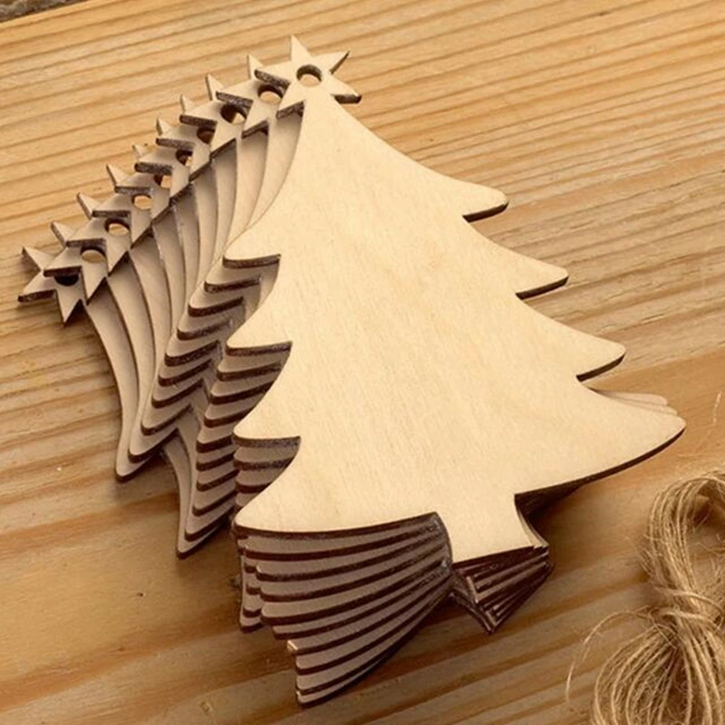 

50pcs/lot 70mm Blank Unfinished Wooden Christmas Tree Tags With Strings Christmas Tree Decoration