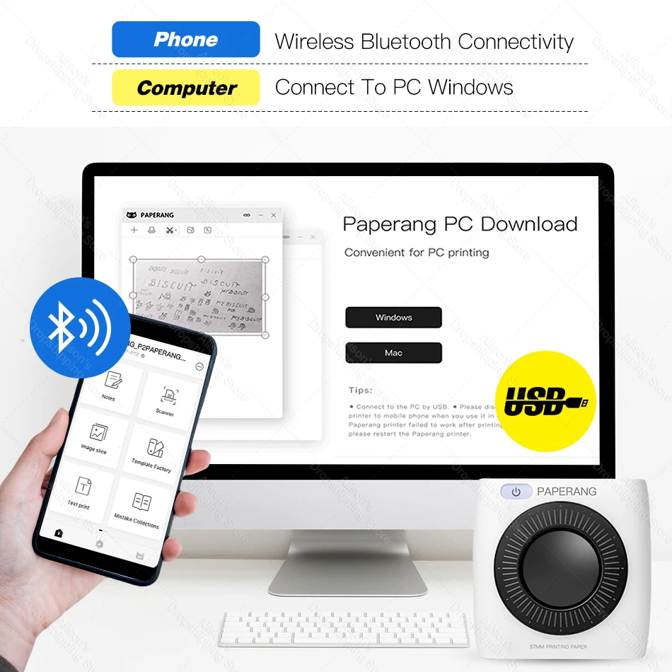 Карманный мини принтер P2 Bluetooth 300 точек/дюйм для телефонов на android и iOS|Принтеры| |