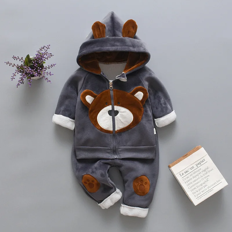 2019 Winter Baby Boys Clothing Sets Fashion Girls Warm Hooded Coats And Pants Suit Baby Thick Velvet Tracksuit Kids Clothes Set (9)