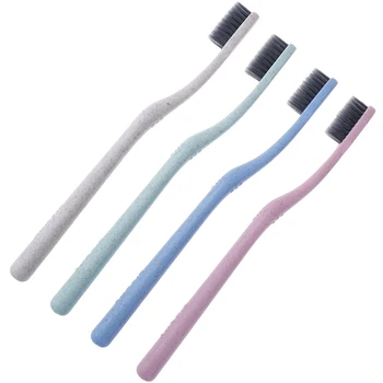 

4Pcs Wheat Straw Bamboo Toothbrush Portable Soft Wheat Straw Charcoal Tooth Brush Tongue Cleaner For Adults Oral Hygiene Care