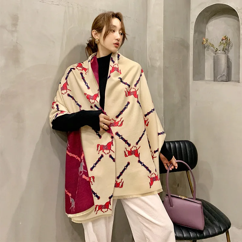 

Winter Cashmere Neck Scarves For Women Warm Pashmina Scarf Long Shawls Wraps 190*60cm Fashion Printed Scarfs For Ladies Dropship