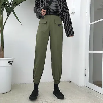 

Pants Women Cargo Simple Harajuku Hip Hop Couples Casual Ankle-length Trousers Solid Pockets Womens High Waist Button Chic 2019