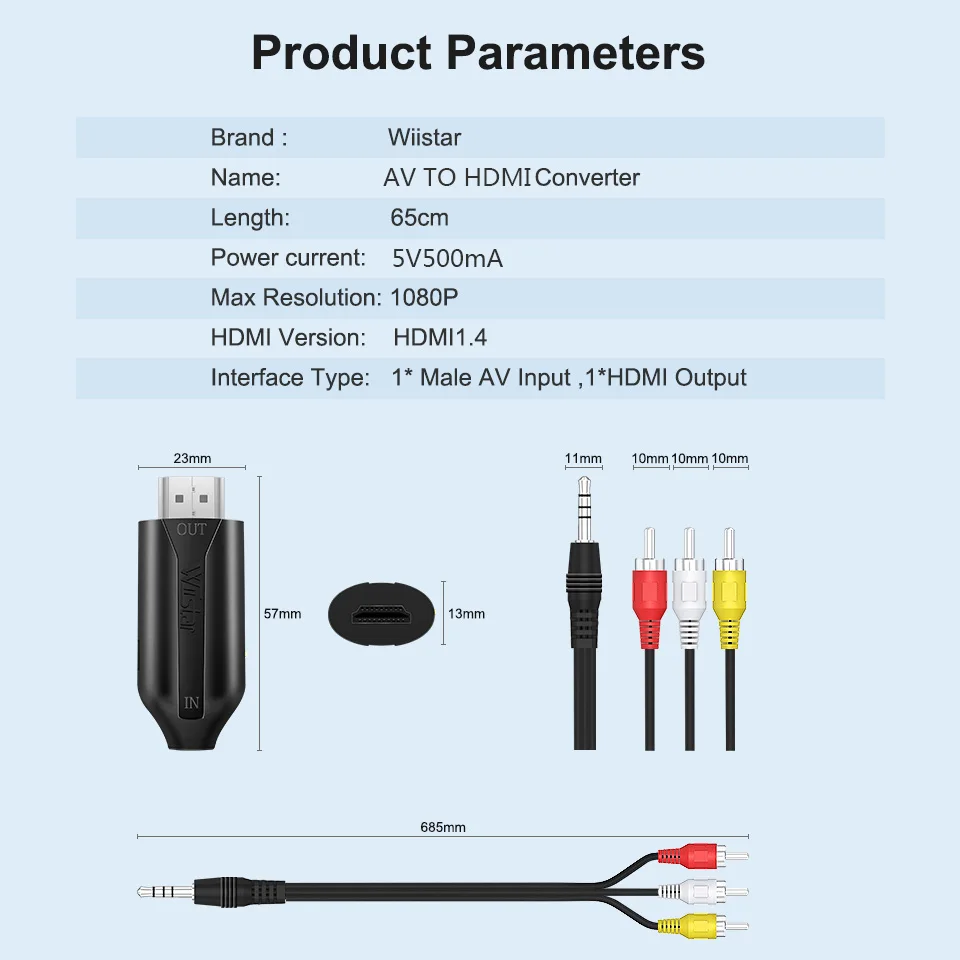 1080P RCA AV-HDMI 호환 복합 어댑터 컨버터 AV2HDMI 어댑터, TV PS3 PS4 PC DVD Xbox 프로젝터용, MICR 케이블 포함