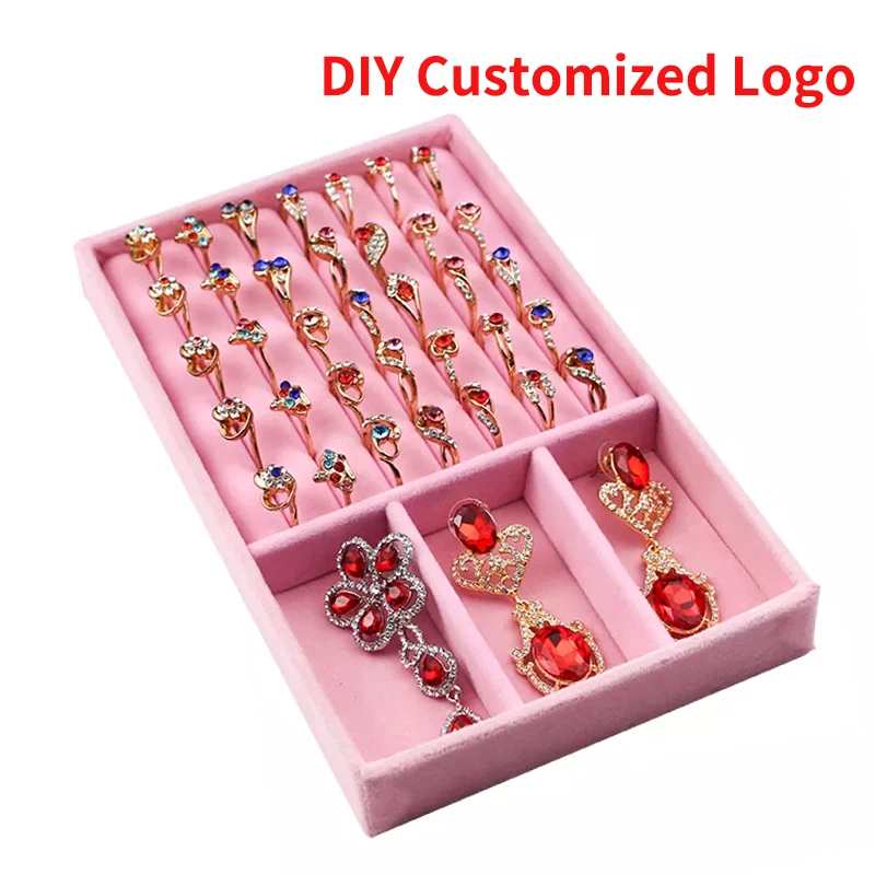 Mordoa Pink Velvet Suede Ring Earrings Organizer Ear Studs Jewelry Display Stand Holder Rack Showcase Plate Fashion Jewelry Box