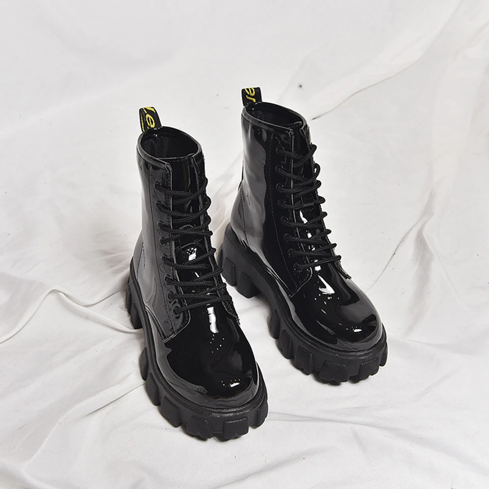 GRITION/женские ботинки; ботинки из искусственной кожи на танкетке в британском стиле; женские ботинки черного цвета, визуально увеличивающие рост; коллекция года; модная зимняя теплая обувь; размер 40