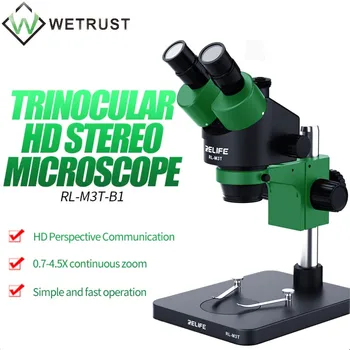

RELIFE RL-M3T-B1 Trinocular Stereo Microscope 7X-45X Zoom With HDMI Camera LED Light for Mobile Repair Binocular Microscope