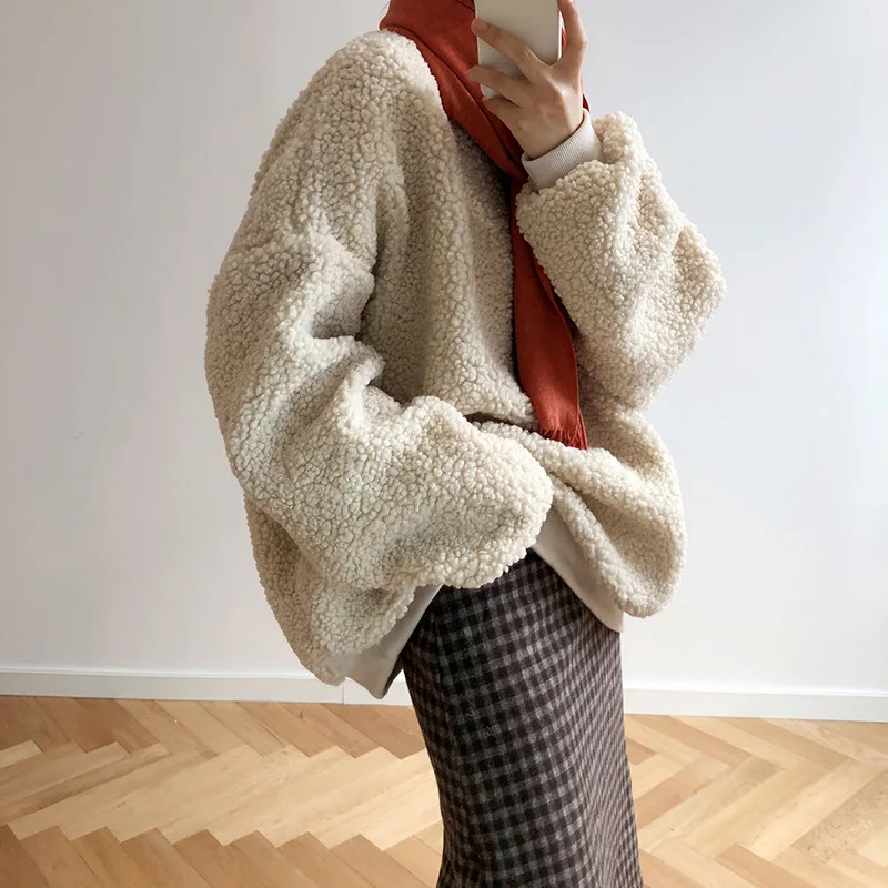 Теплый осенне-зимний женский флисовый свитер с длинным рукавом из овечьей шерсти, джемпер на молнии, пуловер размера плюс, Женская плотная свободная одежда