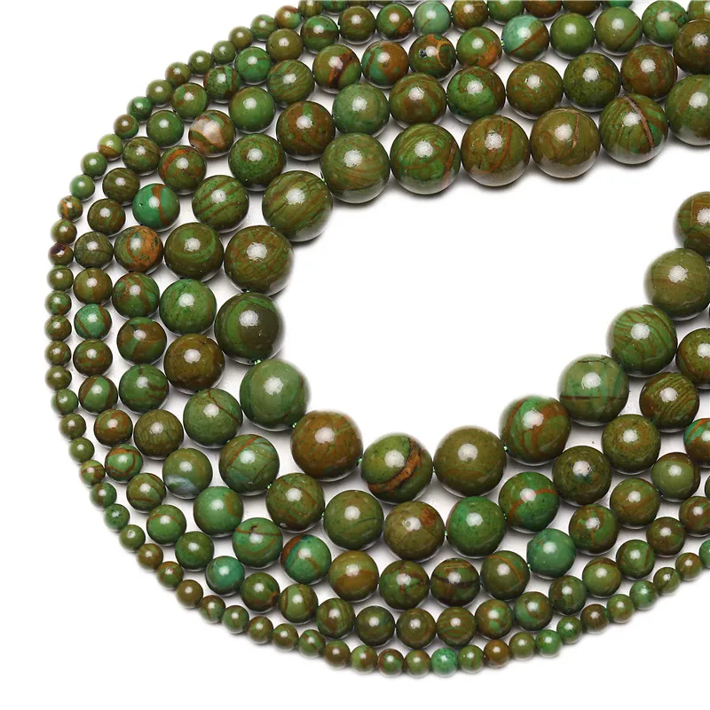 

Natural Green Phoenix Jades Stone Beads Smooth Loose Green Round Stone Beads For Jewelry Making Bracelets Wholesale 4-12MM