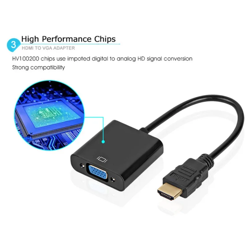 Высококачественный адаптер hdmi-vga штекер в конвертер с разъемом адаптер 1080P цифровой аналоговый видео аудио для ПК ноутбука планшета