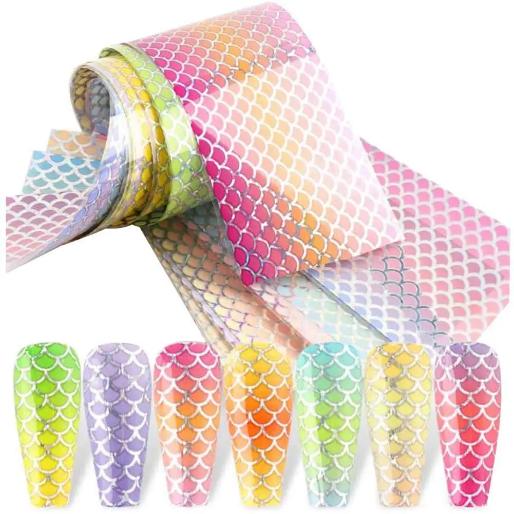 

Mermaid Nail Foil Transfers Stickers 10 Sheets Holographic Iridescent Nail Art Decals Fish Scales Pattern Laser Starry Sky DIY