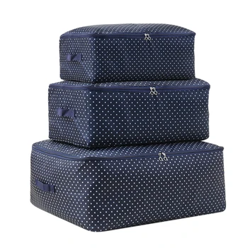 

3Pcs Foldable Oxford Quilt Storage Bag Clothes Organizer with Handles - Navy L + XL + XXL