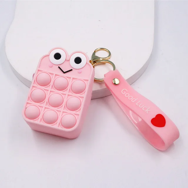 New Popit Mini Money Wallet Fingertip Toys Push Bubble Popite Pendant Bag Hot Sale Adult Decompression Toys Children Anti-Stress Pink frog