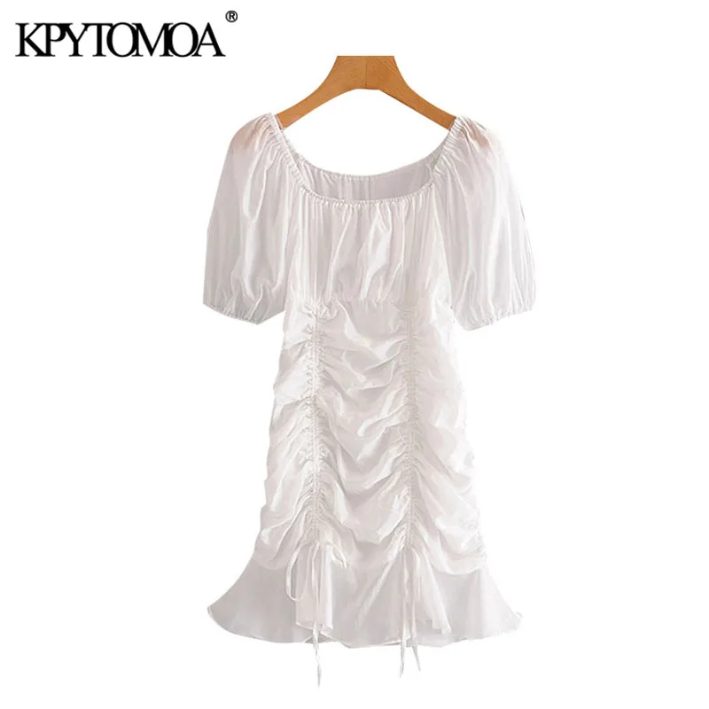 KPYTOMOA Women 2020 Chic Fashion Ruffles Pleated Mini Dress Vintage Puff Sleeves Lace-up Female Dresses Vestidos Mujer KPYTOMOA Women 2020 Chic Fashion Ruffles Pleated Mini Dress Vintage Puff Sleeves Lace-up Female Dresses Vestidos Mujer
