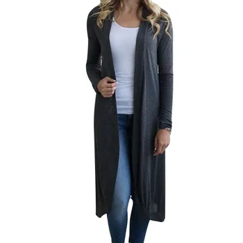 

Ladies Casual Open Front Coats Autumn Loose Round neck High Hem Solid color Cardigan Jackets