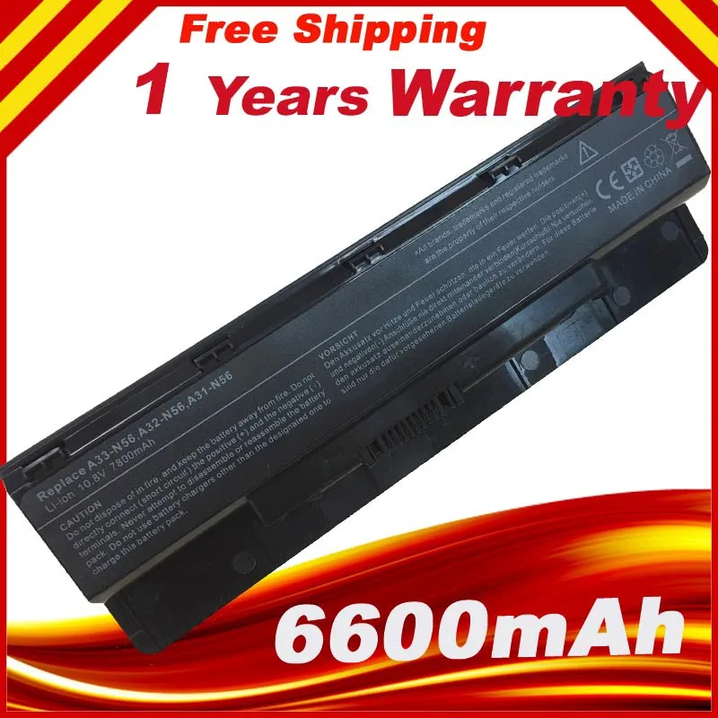 9 ячеек 6600 мАч аккумулятор для ноутбука ASUS A31-N56 A32-N56 N46 N76 N56 F55 N46V N56V B53V B53A F45A F45U N76V R500N