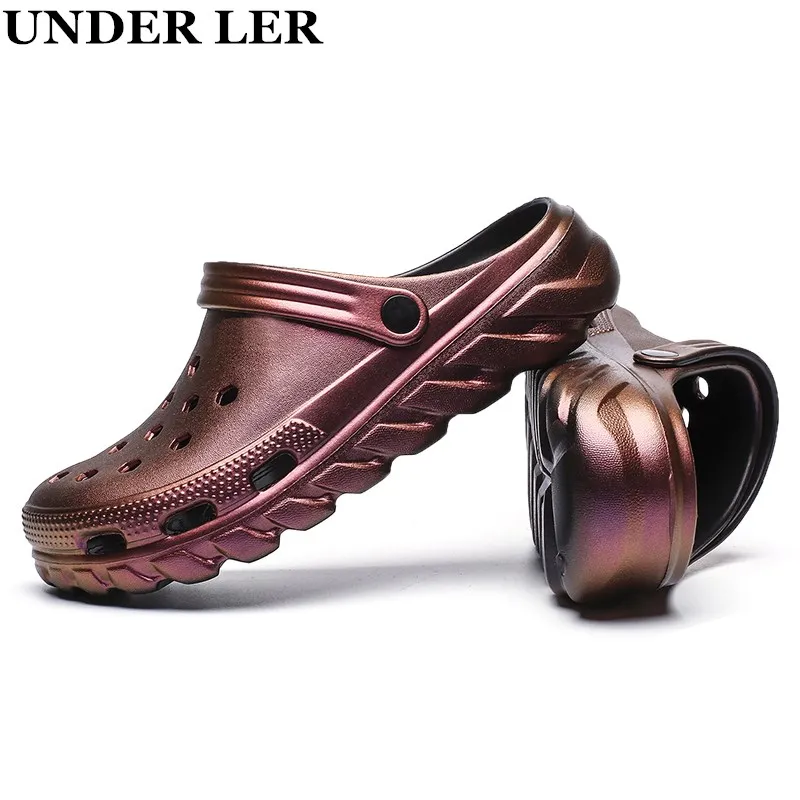 

UNDER LER Hole Breathable Shoes Sale Men Black Garden Casual Rubber Clogs Male Sandals Summer Slides Crocse Swimming Jelly Shoes