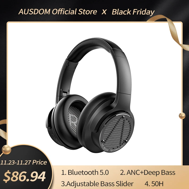 AUSDOM BASS ONE Headphones Wireless Bluetooth TypeC 750mAh Fast Charging Deep Bass Subwoofer ANC Wireless Headsets For DJ MUSIC