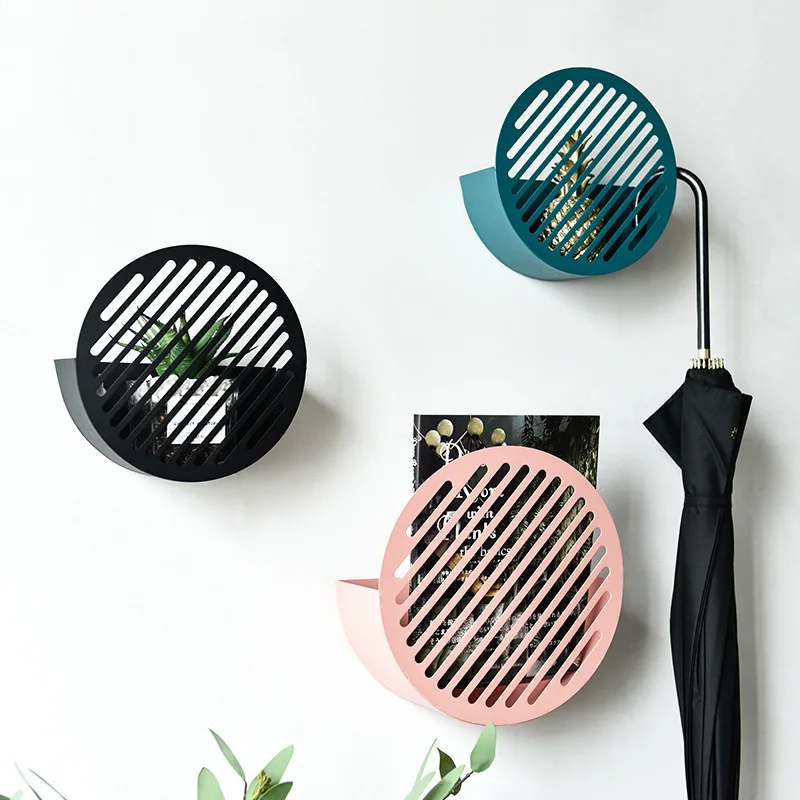 

Nordic Wall Solid Color Iron Round Storage Holdesr Creative Living Room Behind Door Wall-mounted Storage Racks Shelf Organizers