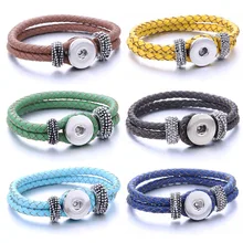 Плетеный подлинной кожаный, с кнопкой Браслет Fit 18 мм оснастки ювелирные изделия ручной работы, натуральная кожа 18 мм Оснастки защелки для браслетов ювелирные изделия