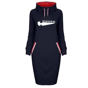 

Live Life On The Veg Letters Print Hoodies For Women Long High Collar Dress Tops Sweatshirts Kawaii Hoodies Women Funny