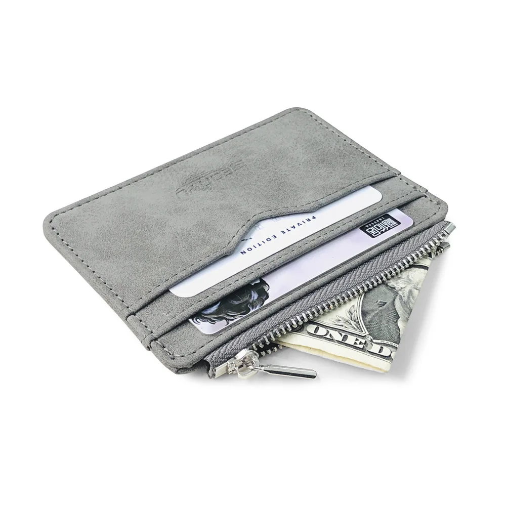 Fashion Small Men Wallet ID Card Holder Durable PU Leather 5 Card Slots Purse With Zipper Coin Pocket Thin Credit Card Case - 6