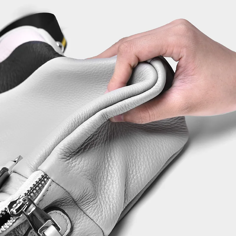 

Autumn New Style Fashion Contrast Color Genuine Leather Square Sling Bag Women's Simple Messenger Bag Students Full-grain Leathe