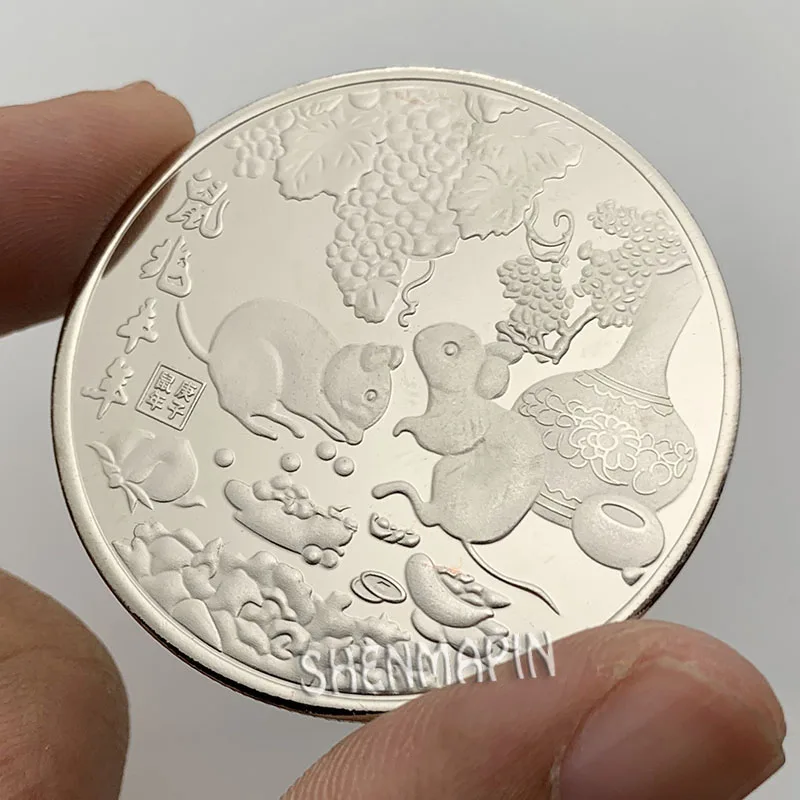 Серебряная мышь отправляет благословение памятная монета Китай фу коллекционные монеты Зодиак счастливая крыса монеты год рождественский подарок