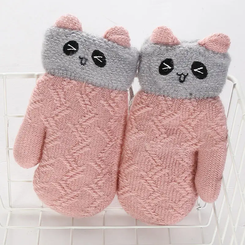 Wecute/Новинка года; детские варежки с рисунком панды; милые теплые перчатки; детские перчатки; зимние Бархатные утепленные детские перчатки - Цвет: dark pink