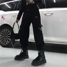 

Deeptown Techwear Black Cargo Pants Women Punk Streetwear Hippie High Waist Korean Style Oversized Trousers Female Sweatpants