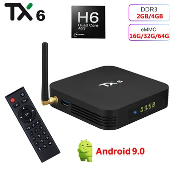 

TX6 TV Box Android 9.0 Allwinner H6 Quad Core 4GB RAM 64GB ROM 32G 4K 2.4G/5GHz Dual WiFi 6K HD Smart Media Player PK HK1 MAX