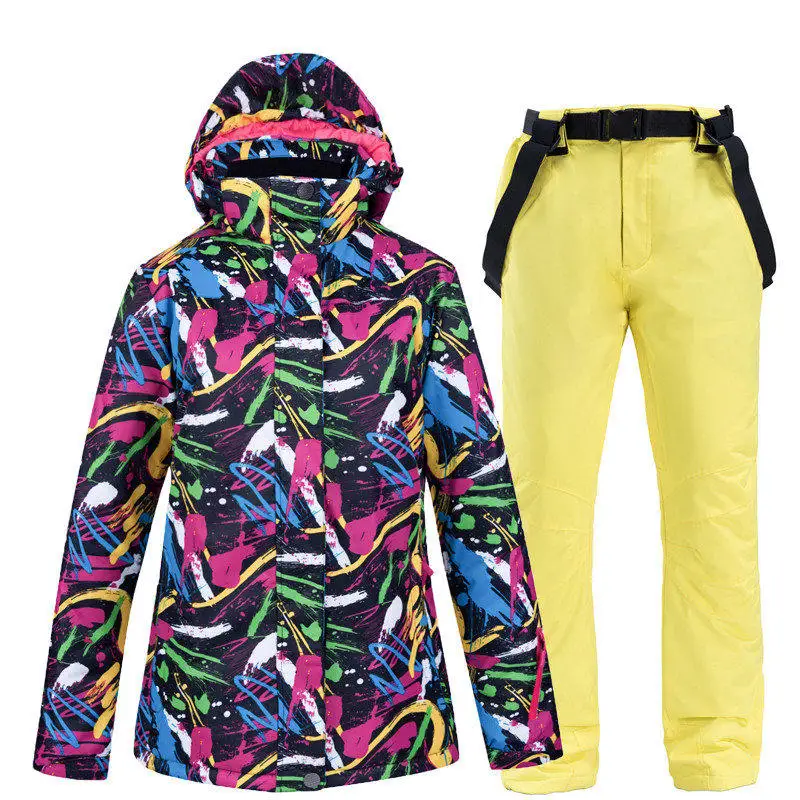 Зимний костюм для мужчин и женщин Спортивная одежда для улицы комплекты для сноубординга водонепроницаемая ветрозащитная пропускающая воздух Лыжная куртка и нагрудники штаны для сноуборда - Цвет: Women Jacket pant