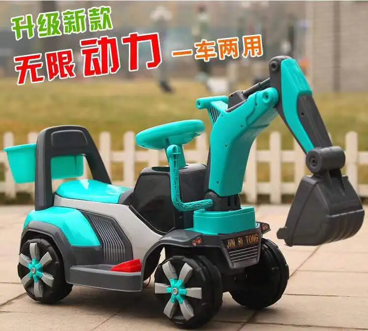 Детская игрушка, автомобиль, строительный экскаватор, четыре колеса, Электрический автомобиль с музыкой, детские игрушки, пластиковые машины для детей - Цвет: Electric blue