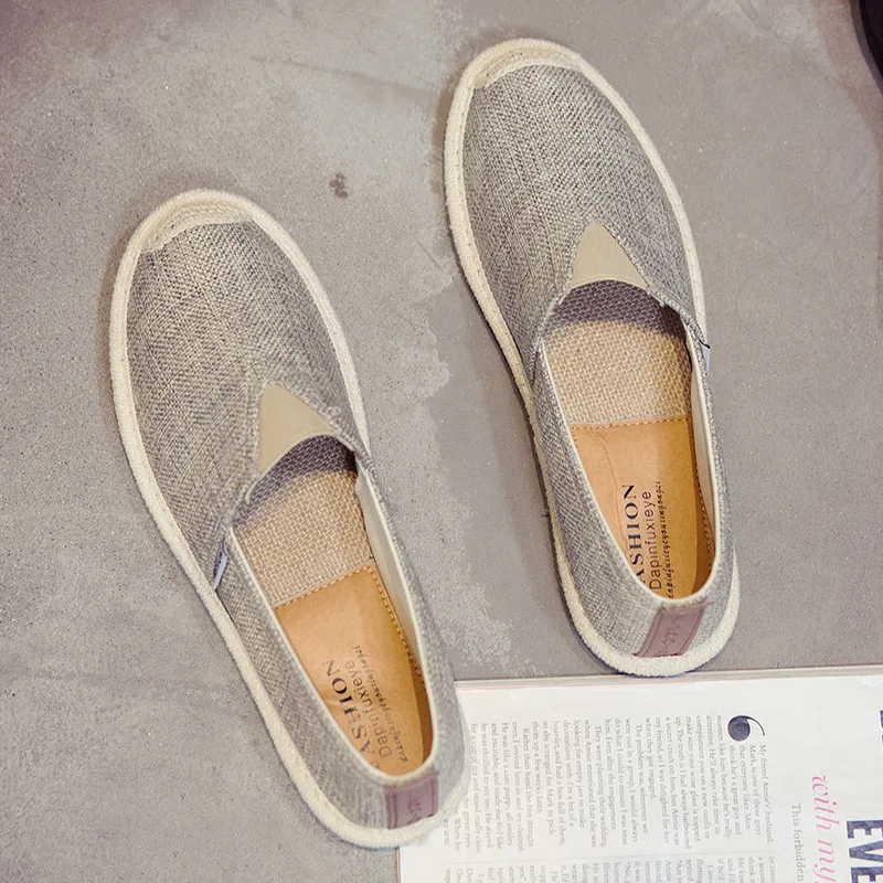 

vintage men's casual canvas loafers flat hemp bottom Espadrilles driving soft shoes for holiday beach sailing Bohemian style