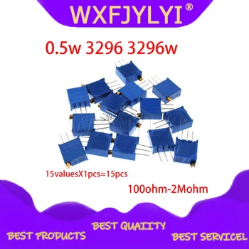 

15valuesX1pcs=15pcs 100ohm-2Mohm 0.5w 3296 3296w Variable Resistors MultiTurn trimmer adjustable precision Potentiometer kit