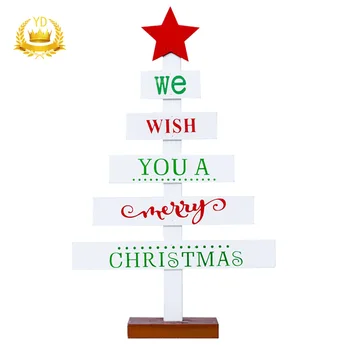

Hot Wooden Merry Christmas Tree Desk Table Decor Pendants Xmas Tree Ornaments Christmas Decoration Happy New Year Home Decor